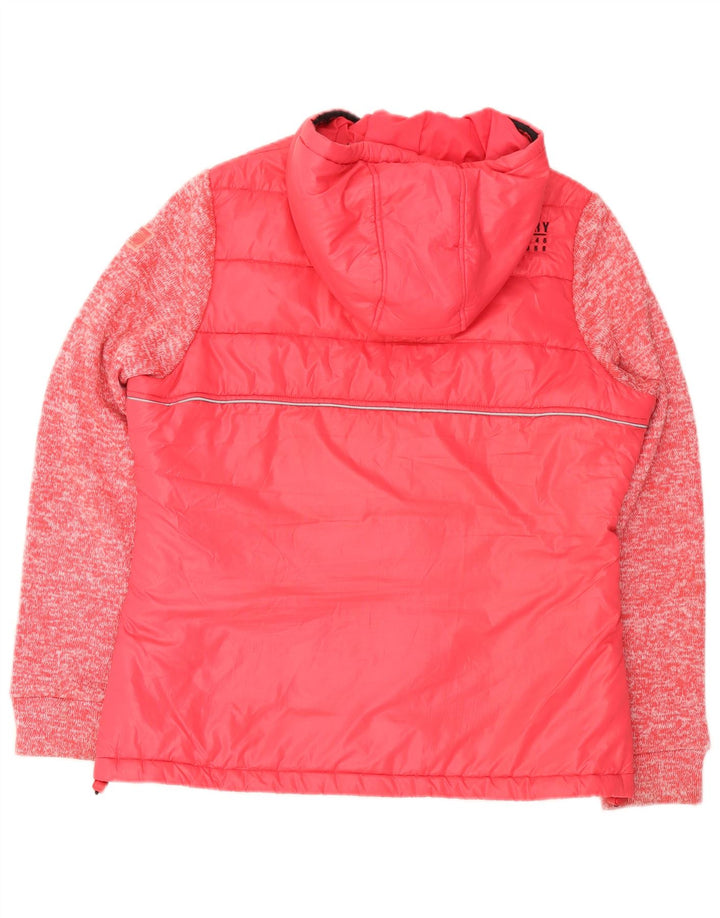 Jachetă căptușită cu glugă Superdry pentru femei UK 16, mare, roz cu pete din poliester