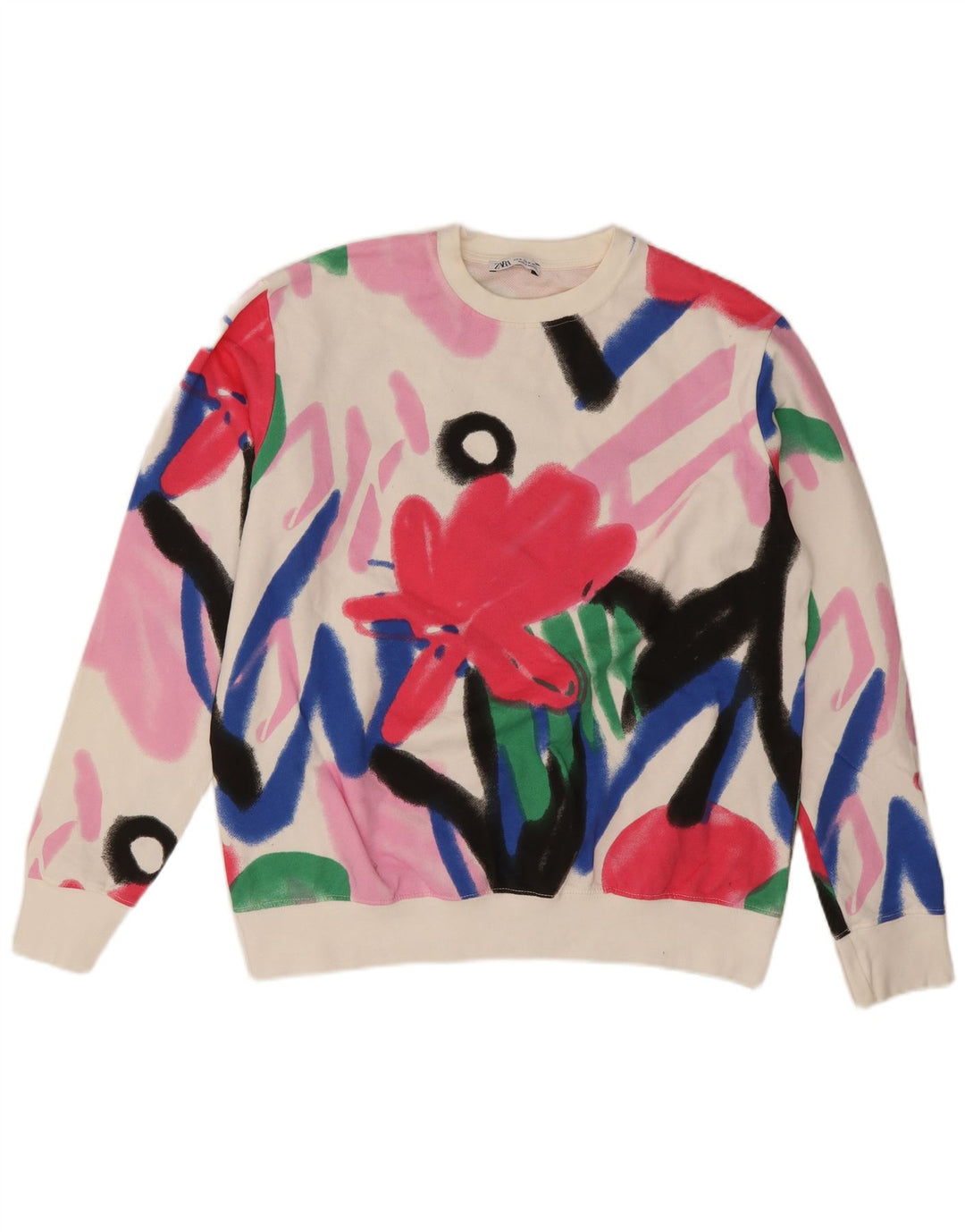 Pulover supradimensionat cu grafic pentru femei Zara UK 14 Medium White Floral