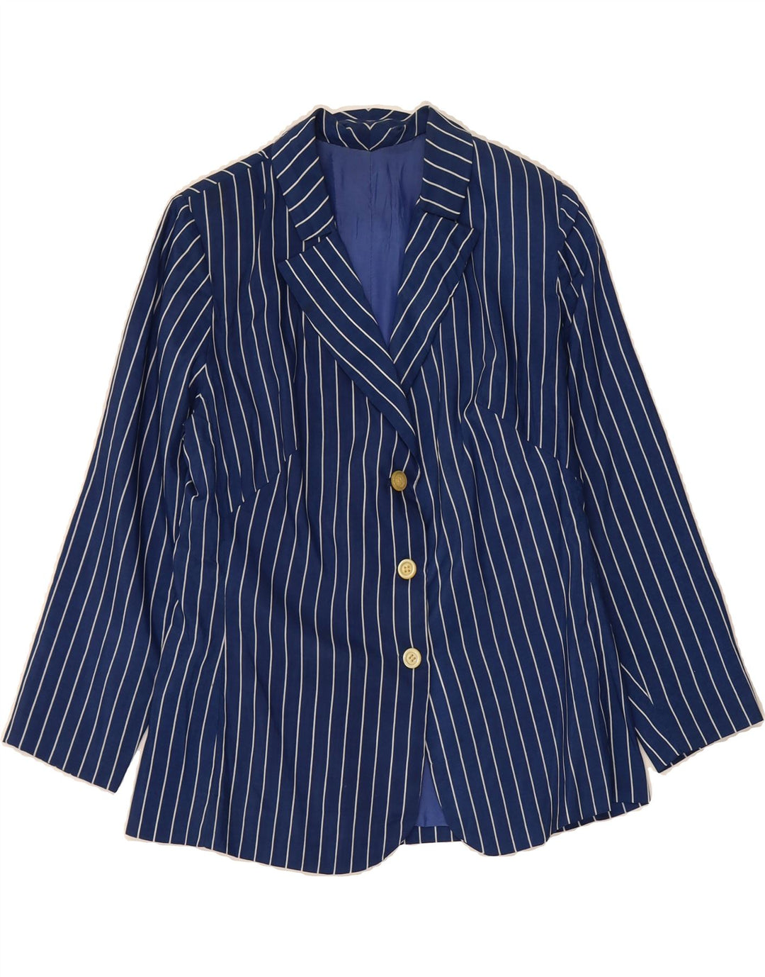 VINTAGE Womens 3 Button Blazer Jacket UK 12 Medium Blue Pinstripe Vintage Vintage and Second-Hand Vintage from Messina Hembry 