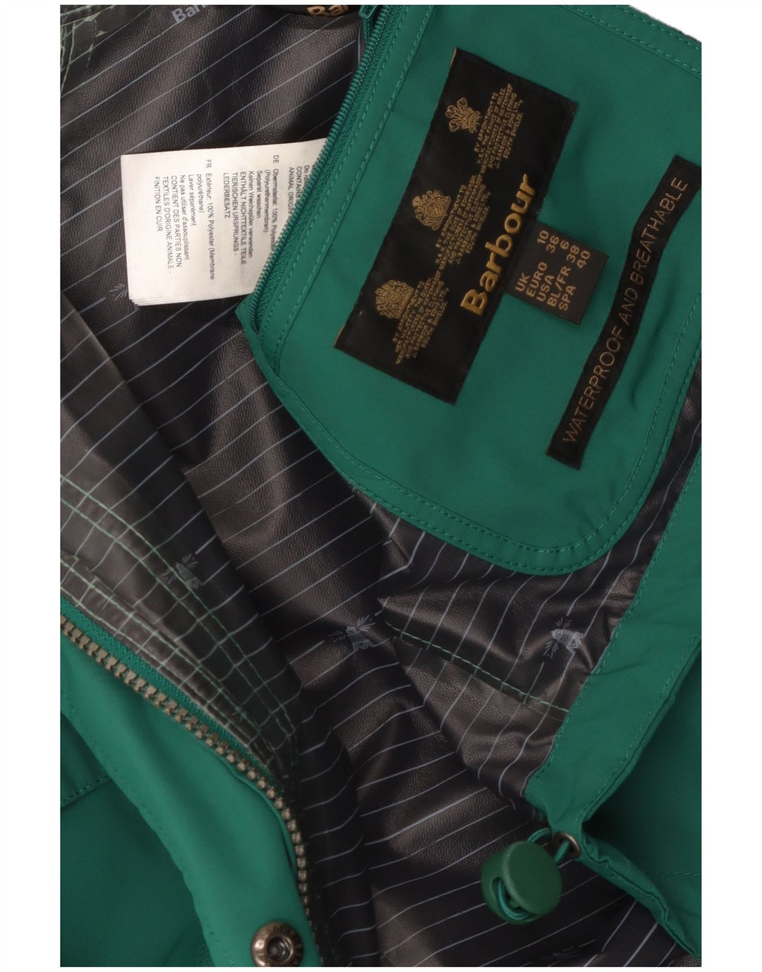 Jachetă de ploaie cu glugă pentru femei Barbour UK 10 Poliester verde mic
