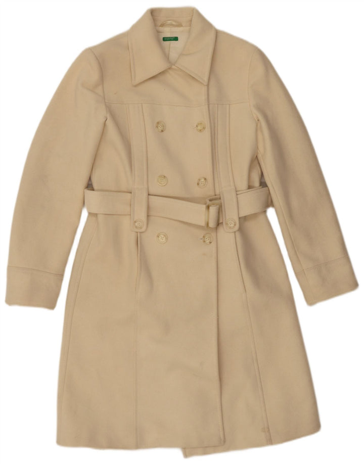 Palton dublu pentru femei Benetton IT 44 Lână alb cadru mediu