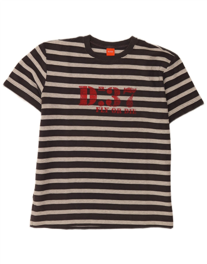 Tricou grafic pentru bărbați Hugo Boss Top din bumbac cu dungi gri mediu