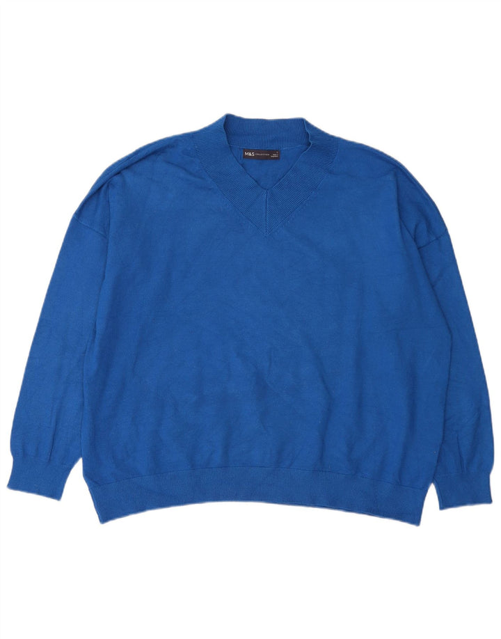 Marks & Spencer Pulover supradimensionat pentru femei cu decolteu în V UK 16 Large Blue