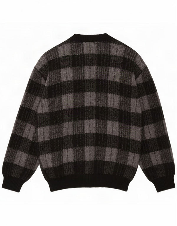 Vintage Cardigan Pulover pentru bărbați EU 40/42 Medium Black Plaid