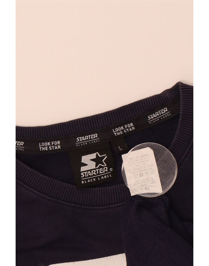 STARTER Mens Graphic Sweatshirt Jumper Large Navy Blue Cotton Vintage Starter and Second-Hand Starter from Messina Hembry 