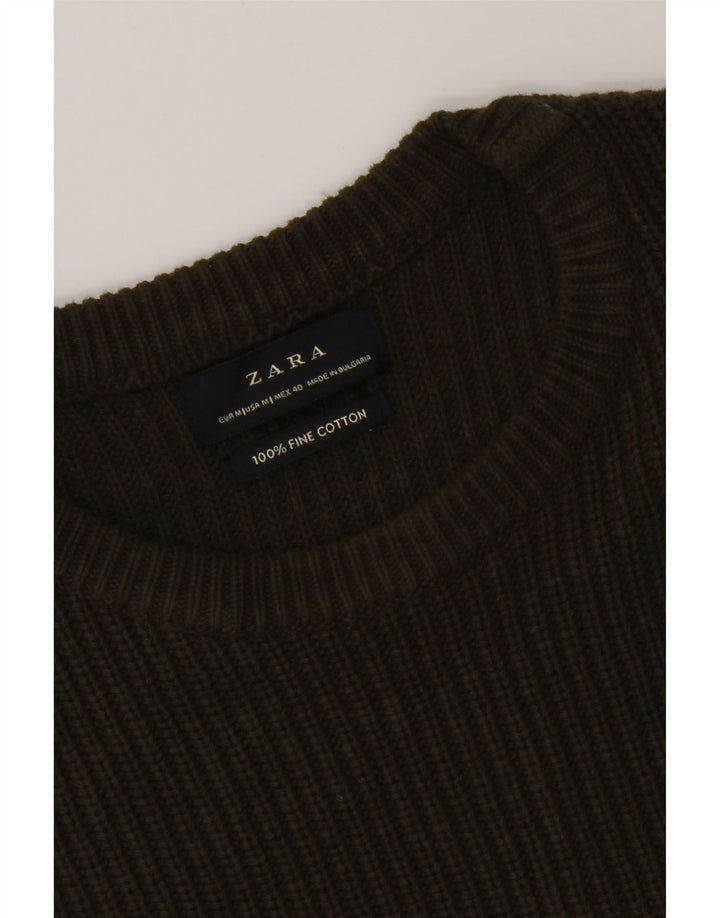 Pulover pentru bărbați Zara, cu gât crew, bumbac mediu kaki
