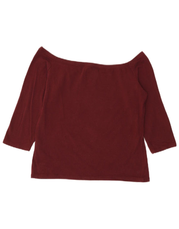 Top cu umeri decupați Superdry pentru femei, cu mâneci 3/4 Marea Britanie 18 XL, bumbac visiniu