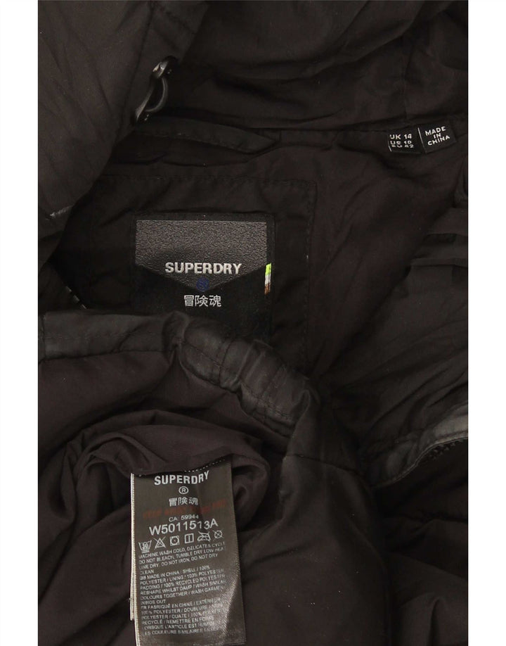Jachetă căptușită cu glugă Superdry pentru femei UK 14 Poliester negru mare