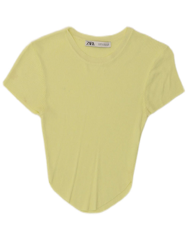 Crop Top cu mânecă scurtă pentru femei Zara UK 4 XS Galben