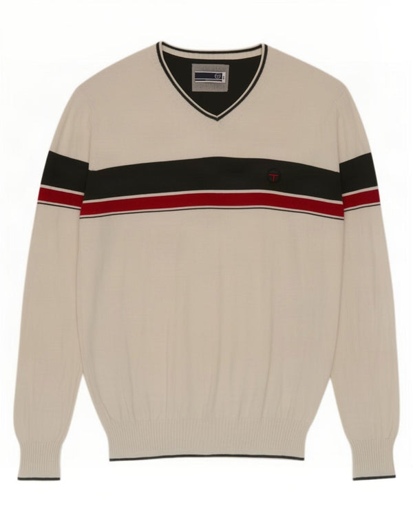 Sergio Tacchini Pulover cu decolteu în V pentru bărbați, bumbac color bloc alb 2XL
