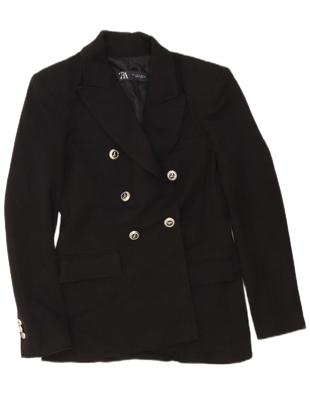 Jachetă Blazer pentru femei Zara, cu două piepturi, UK 10, poliester negru mic