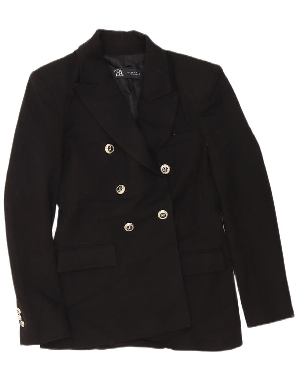 Jachetă Blazer pentru femei Zara, cu două piepturi, UK 10, poliester negru mic