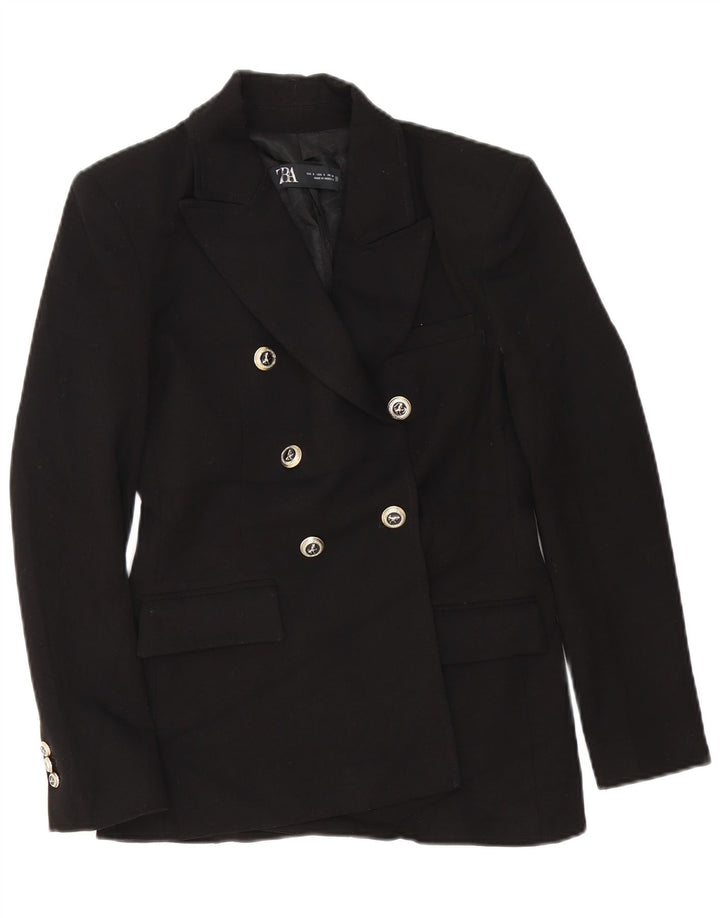 Jachetă Blazer pentru femei Zara, cu două piepturi, UK 10, poliester negru mic