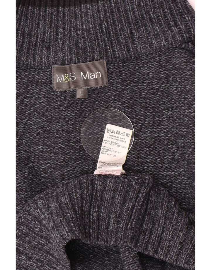 Pulover pentru bărbați Marks & Spencer, cu nasturi, cu gât, mare, albastru marin pete