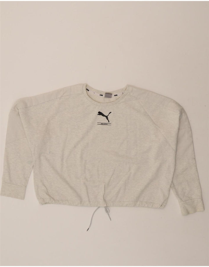 PUMA Womens Oversized Crop Sweatshirt Jumper UK 10 Small Grey Cotton Vintage Puma and Second-Hand Puma from Messina Hembry 