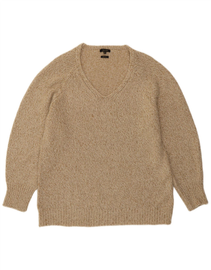 Pulover pentru femei Massimo Dutti cu decolteu în V UK 14 Medium Bej Lână cu pete
