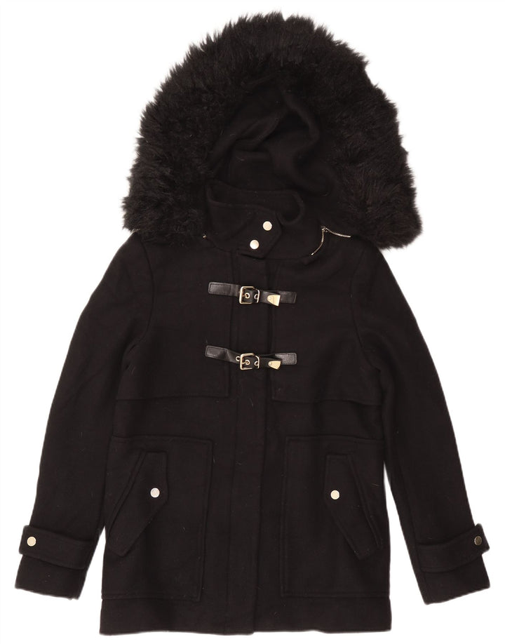Zara Womens Duffle Jacket UK 12 Medium Black Wool