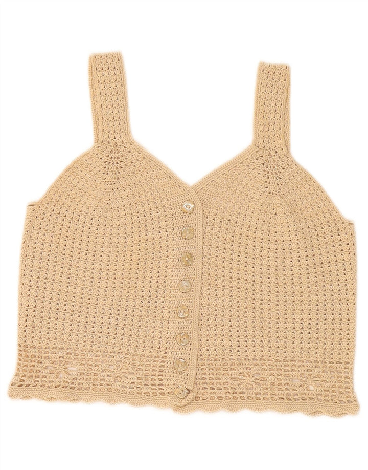 Bluză Vintage pentru femei Crop Top UK 8 Small Beige