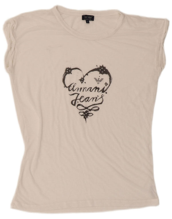 Armani Jeans Tricou cu grafic pentru femei Top EU 40 Medium White