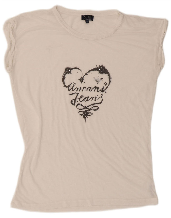 Armani Jeans Tricou cu grafic pentru femei Top EU 40 Medium White