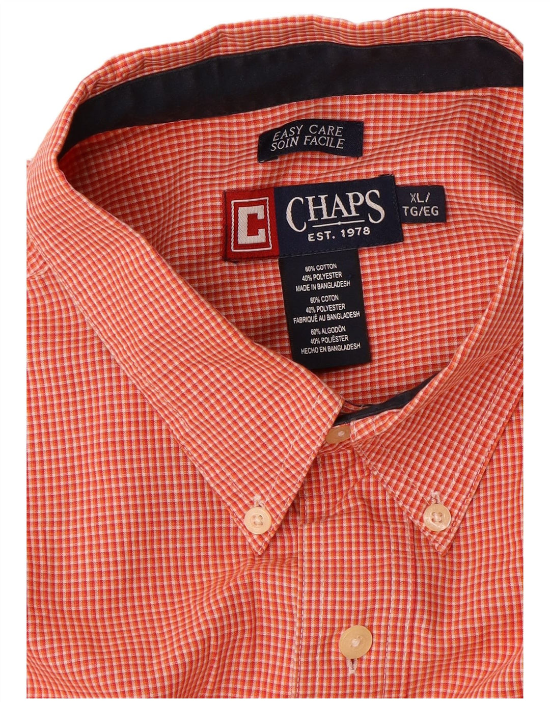 Cămașă pentru bărbați Chaps XL Orange Vichy Bumbac