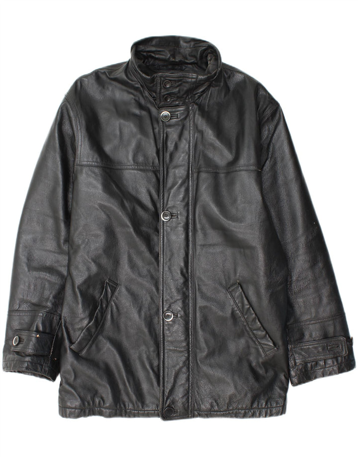 VINTAGE Mens Loose Fit Leather Jacket IT 52 XL Black Vintage Vintage and Second-Hand Vintage from Messina Hembry 