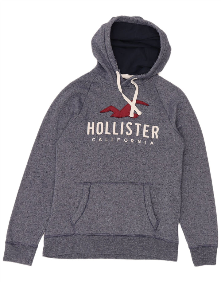 Pulover cu glugă cu grafică HOLLISTER pentru bărbați, XL, bumbac cu pete, albastru