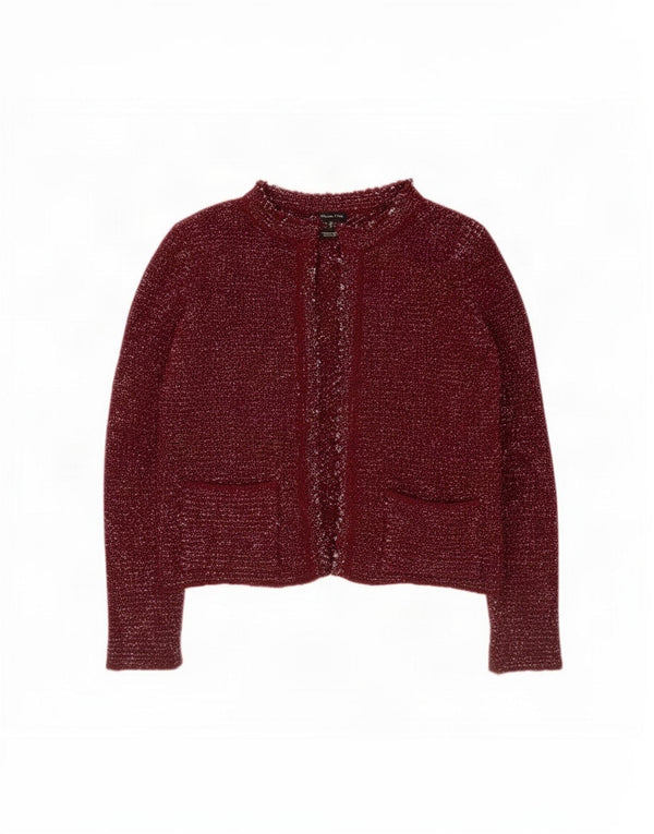 Massimo Dutti Womens Open Bolero Jumper UK 10 Small Burgundy Flecked Wool