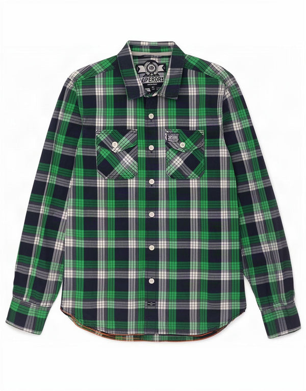Cămașă Superdry pentru bărbați Slim Fit XL, verde, carouri din bumbac