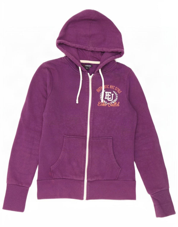 Ecko Unltd Pulover cu capota cu fermoar cu grafic pentru femei UK 14 Bumbac violet mare