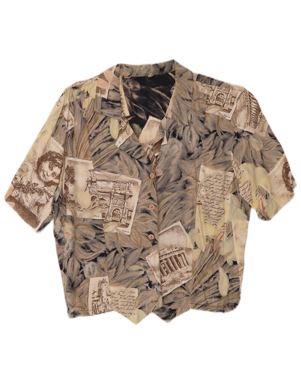 Bluză cu cămașă cu grafică vintage pentru femei UK 12 Medium Gri Floral