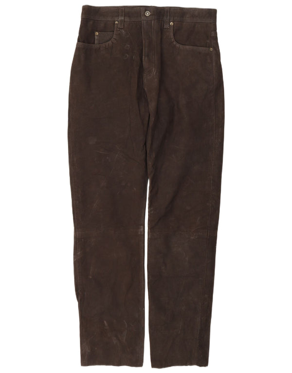 Pantaloni drepti din piele intoarsa pentru barbati Front Line IT 52 XL W38 L34 Piele maro
