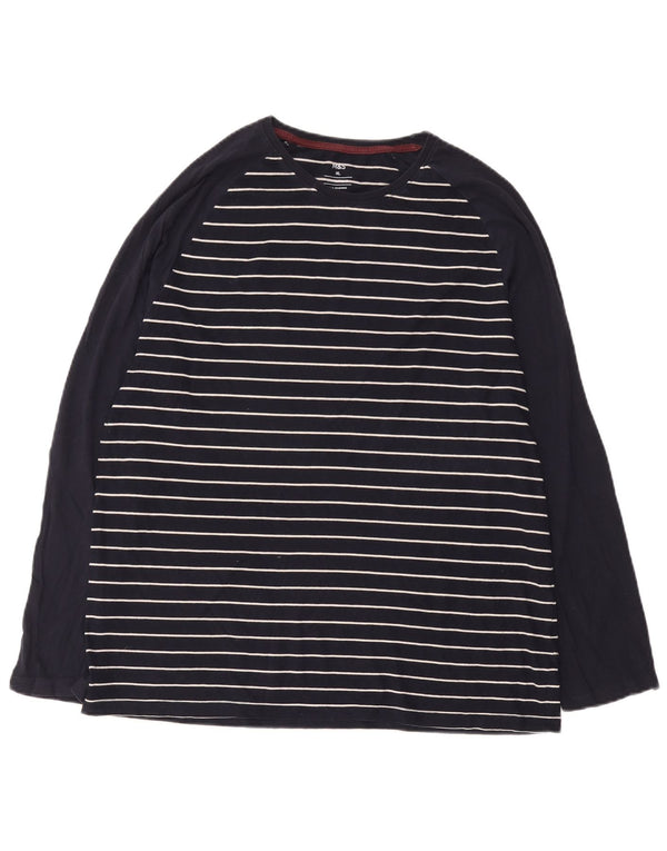 Marks & Spencer Mens Top Long Sleeve XL Navy Blue Striped Cotton