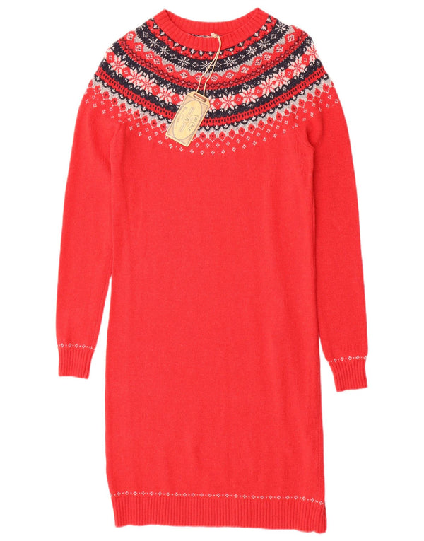 Fat Face Womens Jumper Dress UK 8 Small Red Fair Isle Cotton