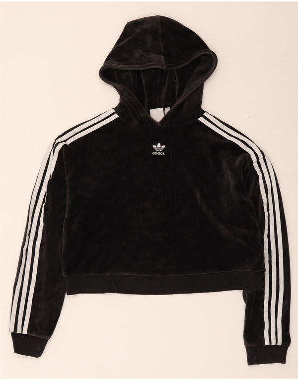 Jumper Adidas pentru femei Oversized Crop Velvet Hoodie UK 4 XS Bumbac negru
