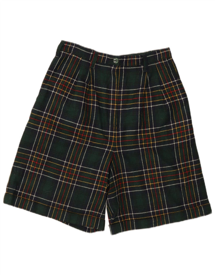 Pantaloni scurți casual pentru femei VINTAGE cu talie înaltă W28 carouri verde mediu