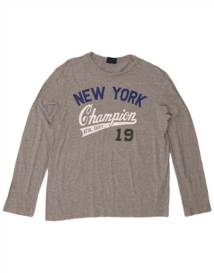 Top grafic pentru bărbați CHAMPION cu mânecă lungă, mare, gri, bumbac