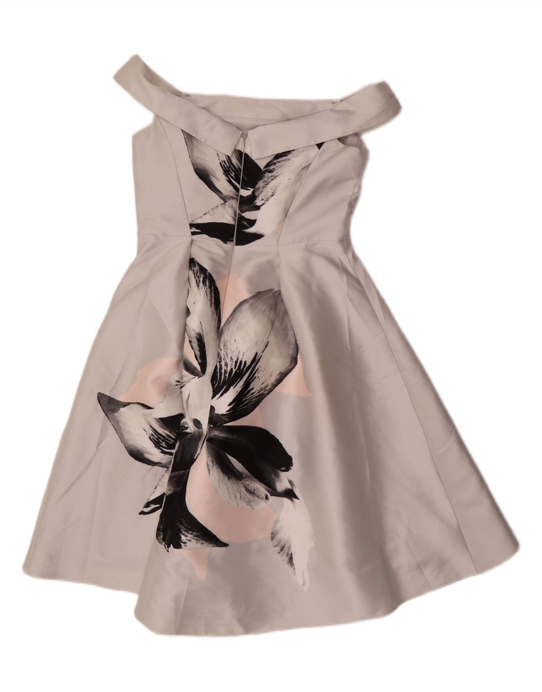 COAST Womens Off Shoulder Dress UK 12 Medium  Grey Floral Polyester