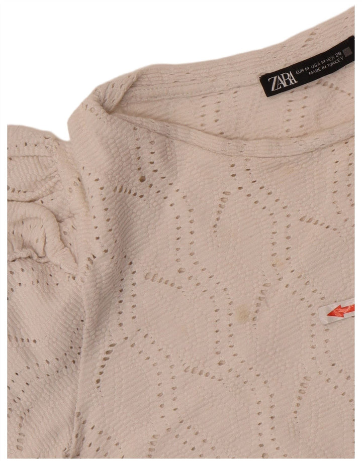 Bluză Crop Top Femei Zara UK 12 Bumbac Alb Mediu