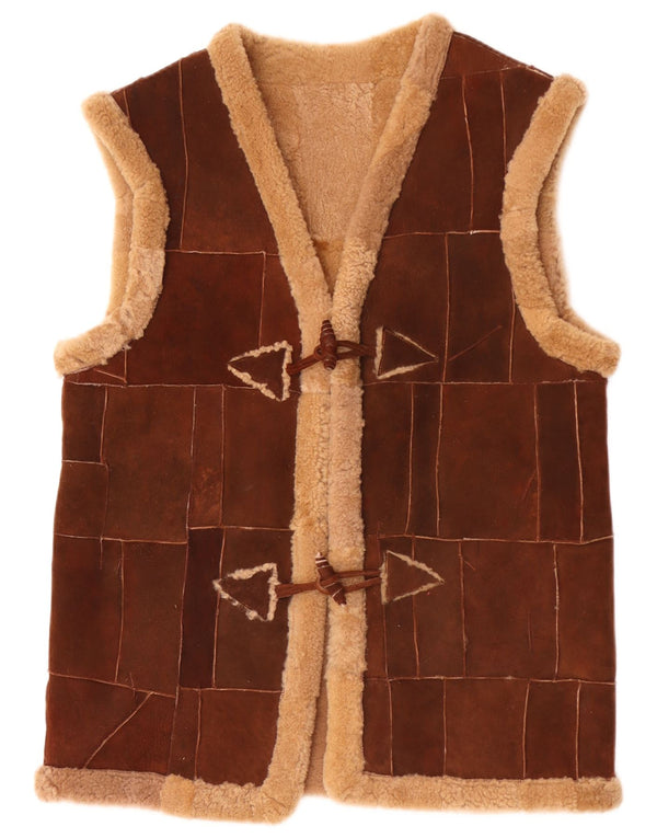 Gilet Vintage pentru bărbați din shearling UK 40 Large Brown