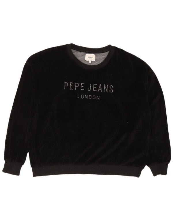 PEPE JEANS Pulover cu grafic supradimensionat pentru femei UK 18 XL Negru