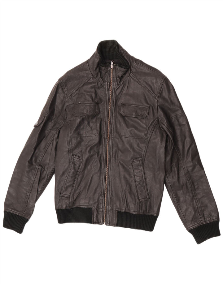 Jack & Jones Bomber Jacket din piele pentru bărbați UK 40 Large Black