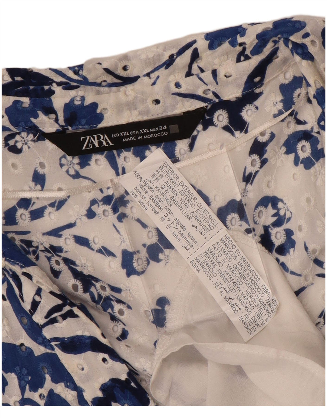 Rochie maxi cu mâneci scurte ZARA pentru femei UK 20 2XL Albastru Bumbac Floral