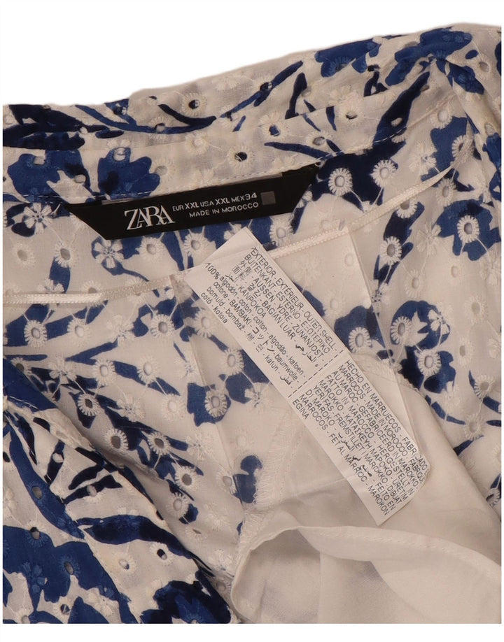 Rochie maxi cu mâneci scurte ZARA pentru femei UK 20 2XL Albastru Bumbac Floral