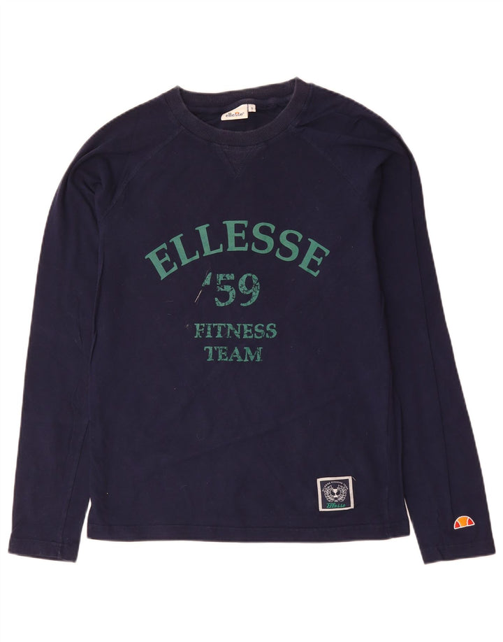 ELLESSE Top grafic pentru bărbați cu mânecă lungă din bumbac, albastru bleumarin
