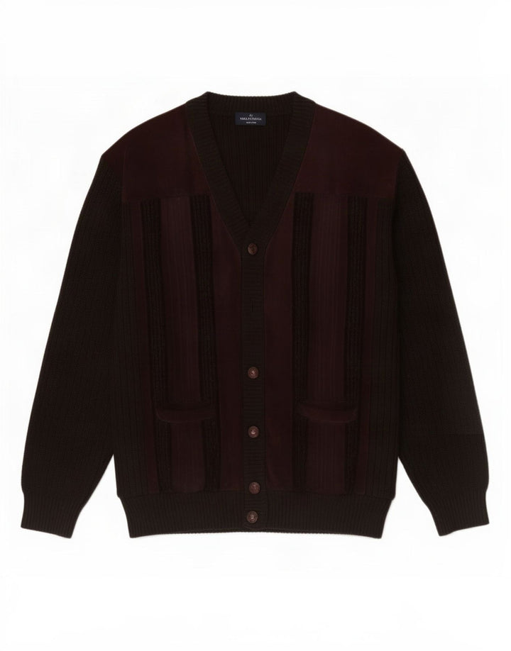 Pulover cardigan bărbătesc Malagrida piele maro mare