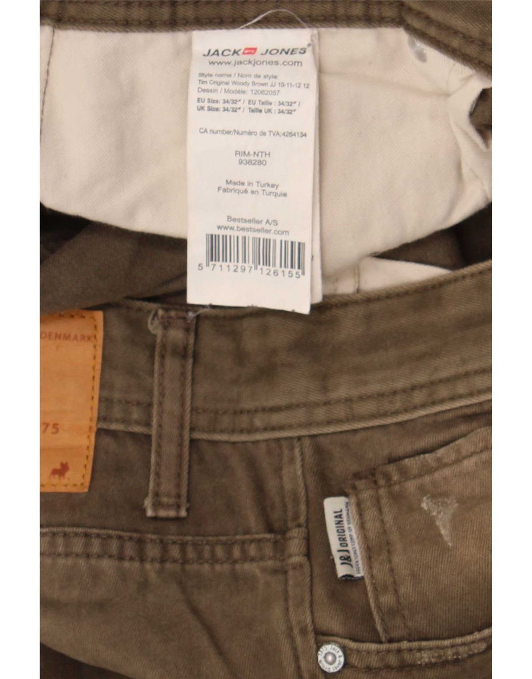 Blugi Jack & Jones Tim Slim pentru bărbați W34 L32 bumbac kaki