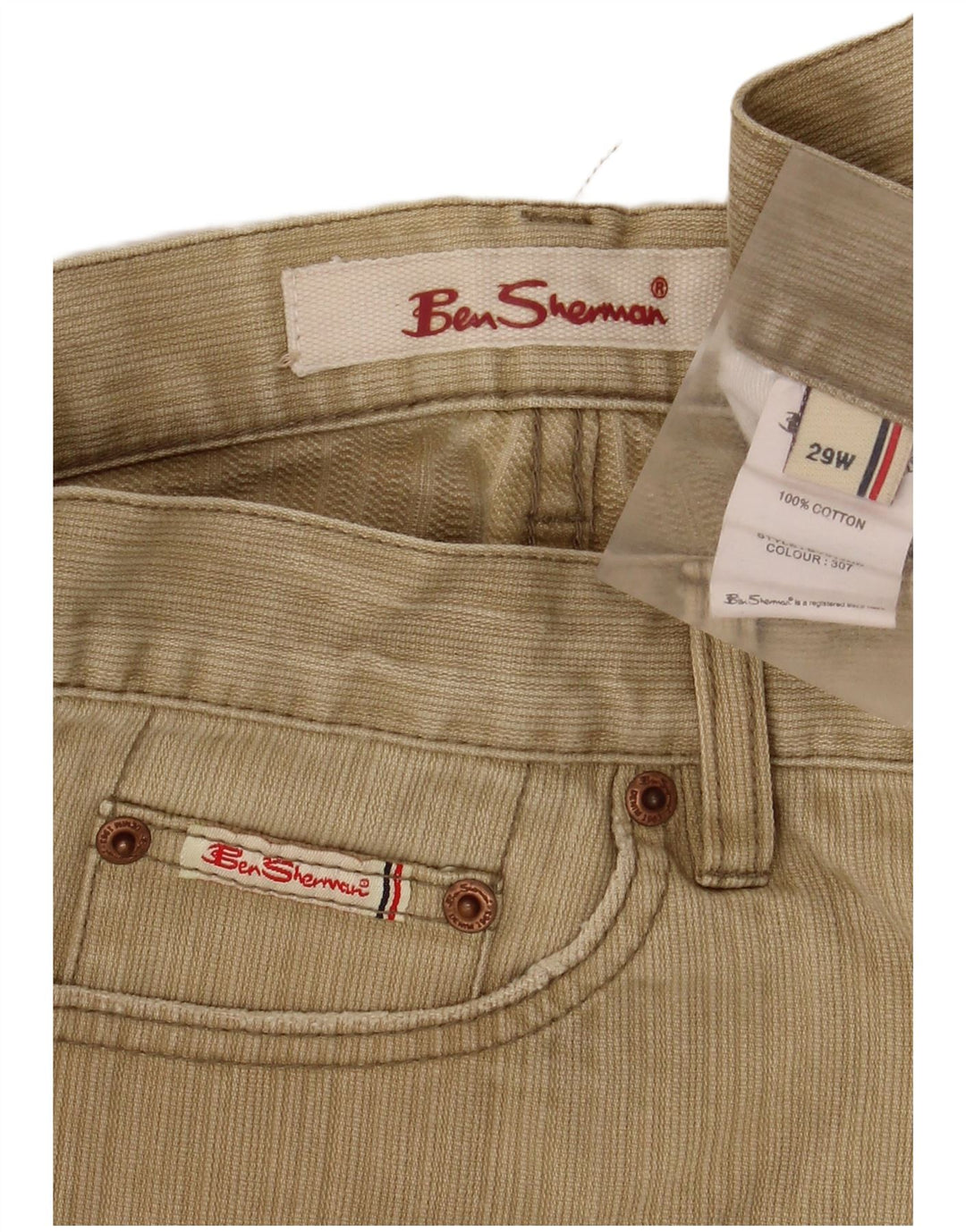 Pantaloni casual pentru bărbați Ben Sherman Bootcut W29 L30 Kaki Bumbac