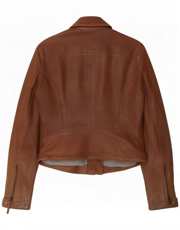 Massimo Dutti Jachetă de piele pentru motociclist pentru femei UK 10 Small Brown