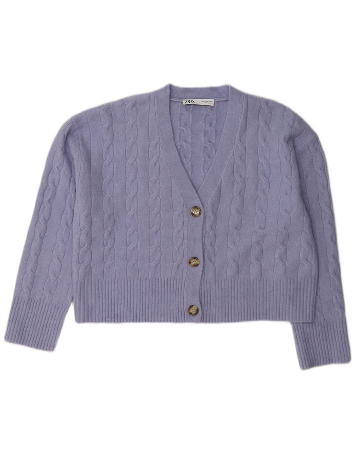 Pulover cardigan pentru femei Zara UK 14 Poliester violet mediu